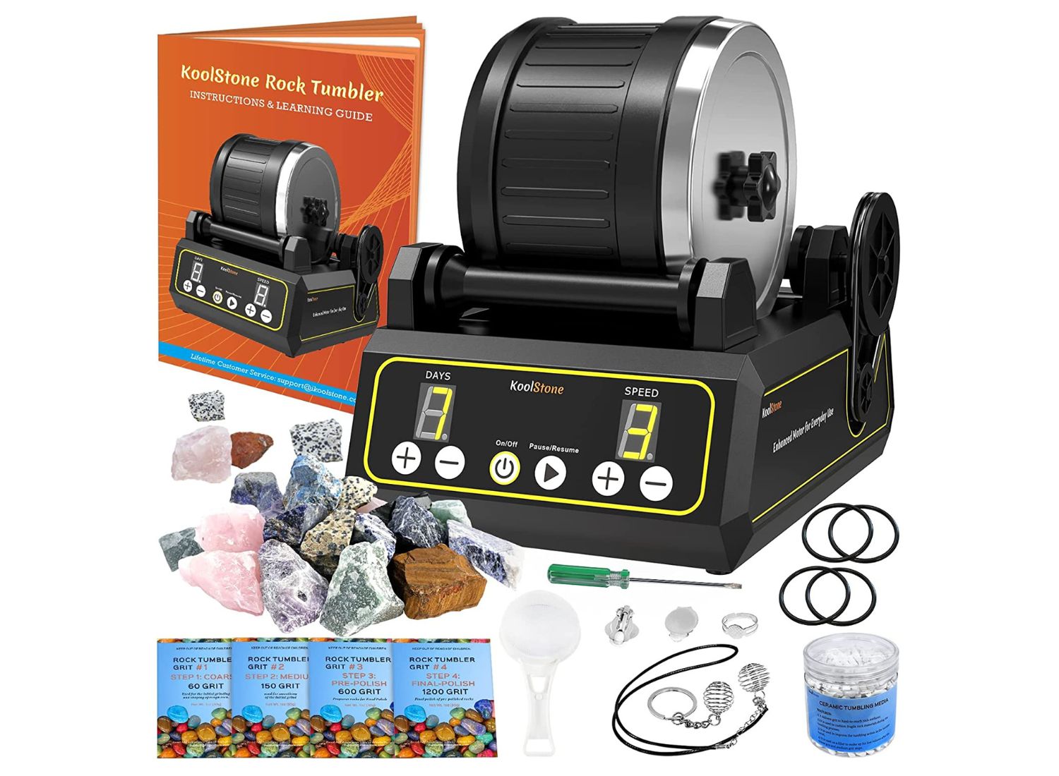 Science Can Rock Tumbler for Kids Rock Polisher Include Polishing Grit, 9  Raw Gemstone & Jewelry Fastening Noise-Reduced Barrel, STEM Seience Toy