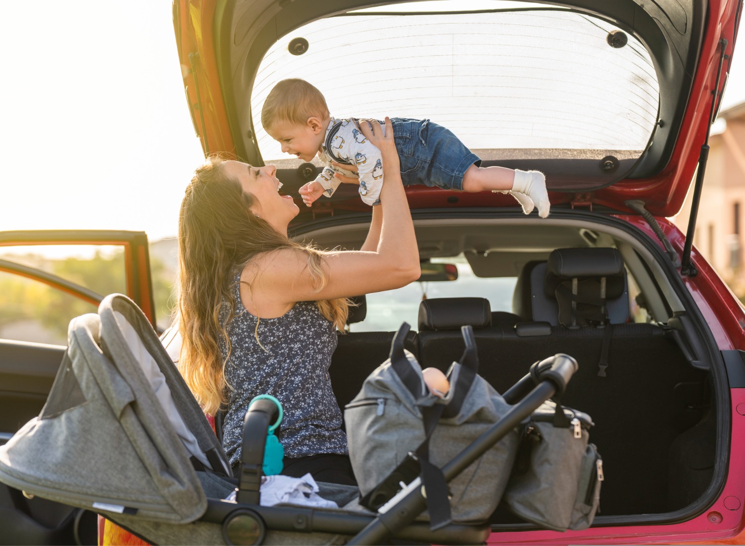 Woman preparing for a trip with her baby