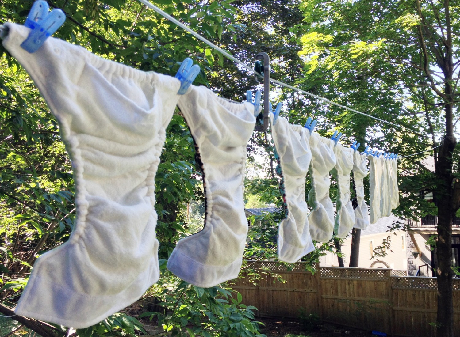 Cloth diapers hanging on a clothes line