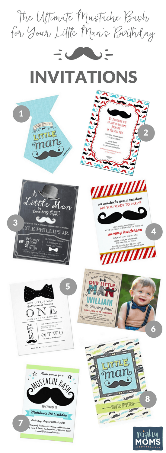 8 Mustache Bash Invites - MightyMoms.club